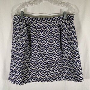 J. Crew Short Length Skirt Women 12 White Blue Print Zip Back Lined Cotton Blend